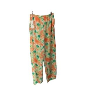 Urban Outfitters Orange Green Floral Wide Leg Pull On Pants Pockets